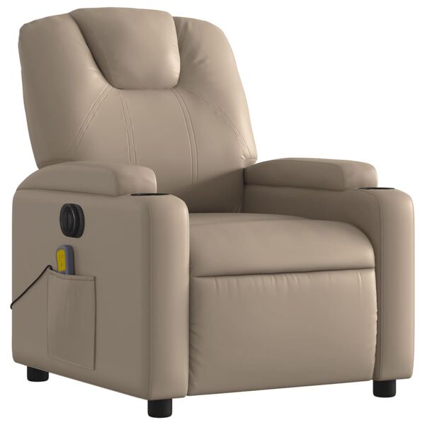 vidaXL Sill&oacute;n reclinable de masaje el&eacute;ctrico cuero sint&eacute;tico capuchino