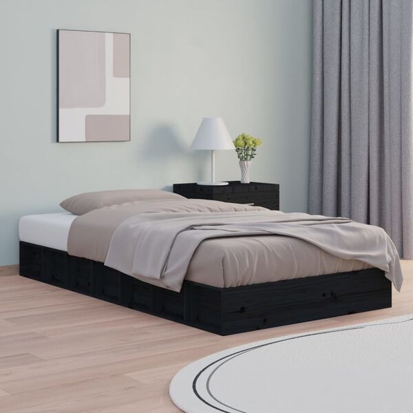 vidaXL Estructura de cama doble de madera maciza negro 135x190 cm