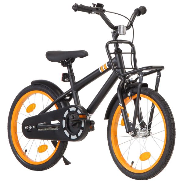 vidaXL Bicicleta ni&ntilde;os y portaequipajes delantero 18" negro y naranja