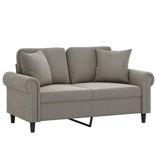 vidaXL Sof&aacute; 2 plazas almohadas y cojines terciopelo gris claro 120 cm