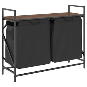 vidaXL Cesto de ropa de 2 compartimentos con estante, color roble marr&oacute;n