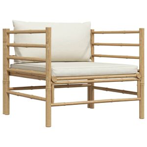 vidaXL Sof&aacute; de jard&iacute;n de bamb&uacute; con cojines blanco crema