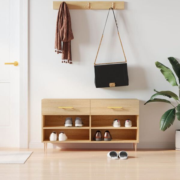 vidaXL Banco zapatero madera de ingenier&iacute;a roble Sonoma 102x35x55 cm