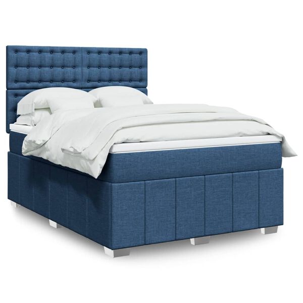 vidaXL Cama box spring con colch&oacute;n tela azul 160x200 cm