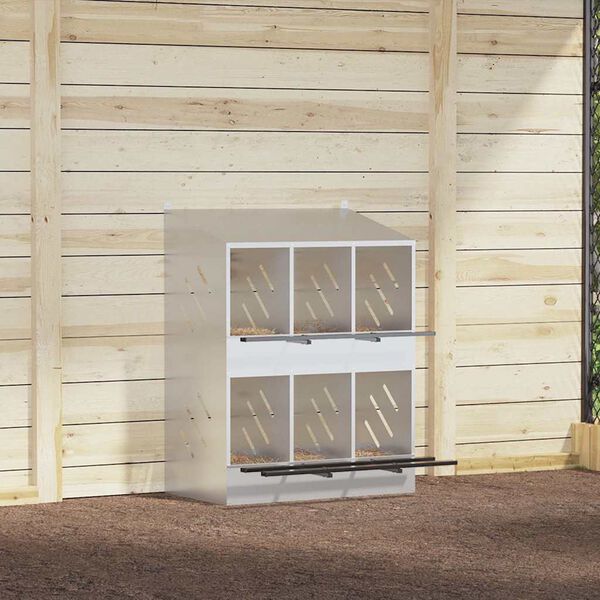 vidaXL Nido para gallinas con 6 compartimentos plateado galvanizado