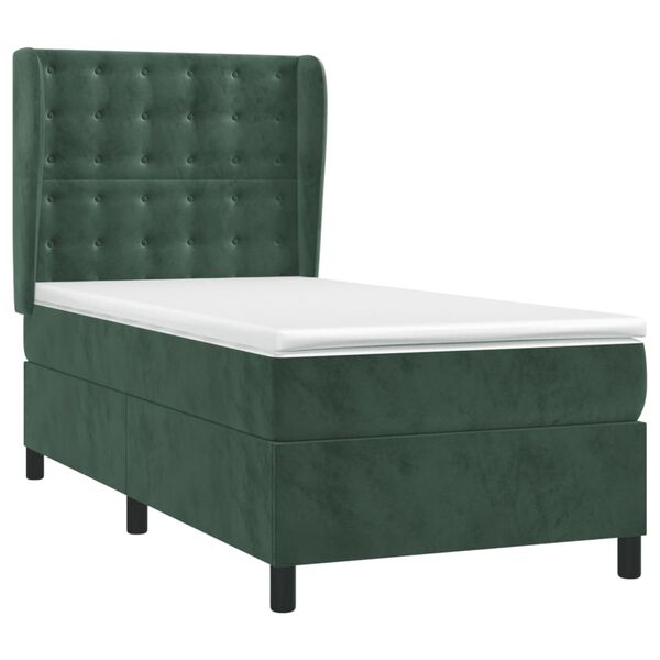 vidaXL Cama box spring con colch&oacute;n terciopelo verde oscuro 90x200 cm