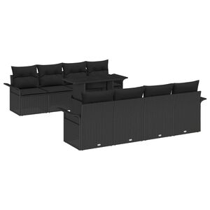 vidaXL Conjunto de sof&aacute; de jard&iacute;n 9 pcs Negro rat&aacute;n sint&eacute;tico