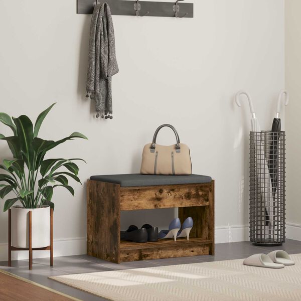 vidaXL Banco de entrada con coj&iacute;n Roble Ahumado 63 x 38 x 45 cm