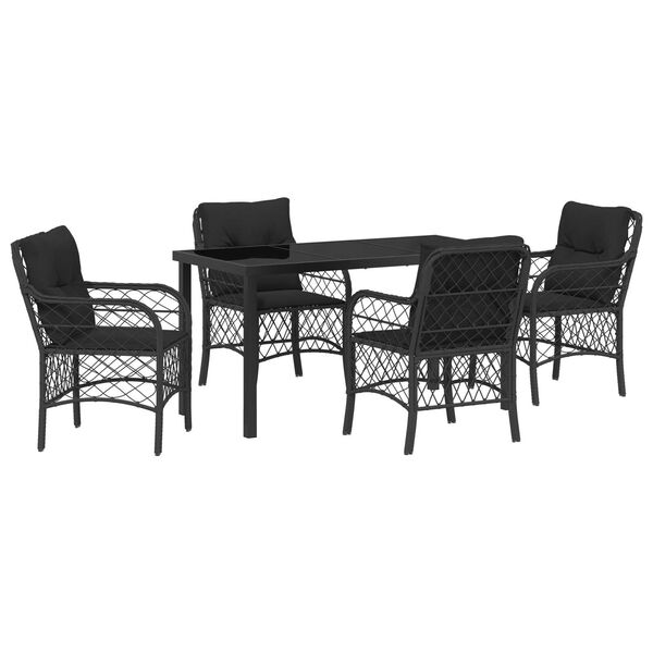 vidaXL Conjunto de Comedor de Jard&iacute;n 5 pcs Negro rat&aacute;n sint&eacute;tico
