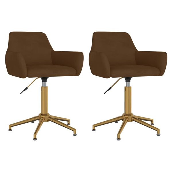 vidaXL Sillas de comedor giratorias 2 unidades terciopelo marr&oacute;n