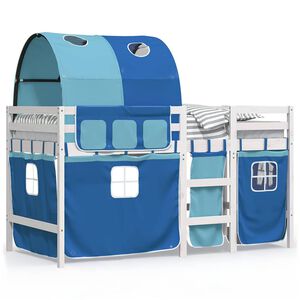 vidaXL Cama alta para ni&ntilde;os con t&uacute;nel madera pino azul 90x190 cm