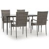vidaXL Juego de comedor para jard&iacute;n 5 piezas rat&aacute;n sint&eacute;tico gris