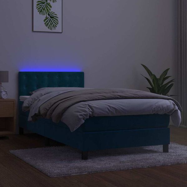 vidaXL Cama box spring colch&oacute;n y LED terciopelo azul oscuro 100x200 cm