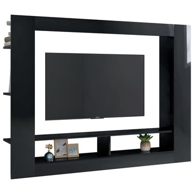 vidaXL Mueble de TV madera contrachapada negro brillante 152x22x113 cm