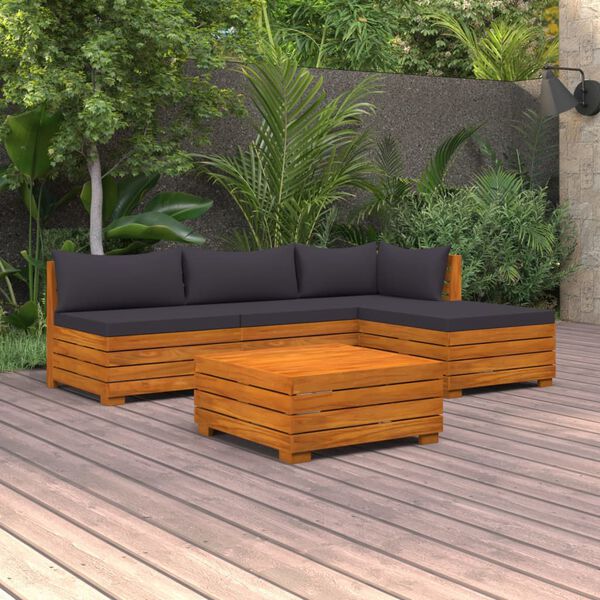 vidaXL Juego muebles de jard&iacute;n y cojines 9 pzas madera maciza acacia