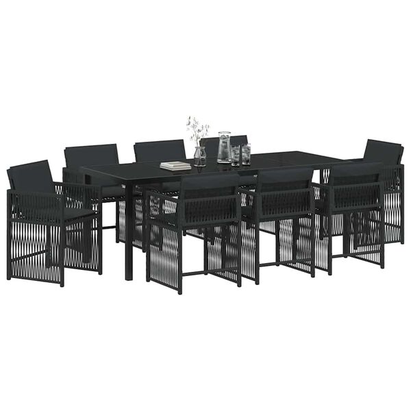 vidaXL Conjunto de Comedor de Jard&iacute;n 9 pcs Negro rat&aacute;n sint&eacute;tico