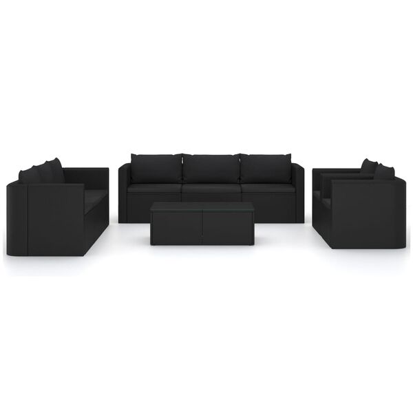 vidaXL Set de muebles de jard&iacute;n 10 pzas cojines rat&aacute;n sint&eacute;tico negro