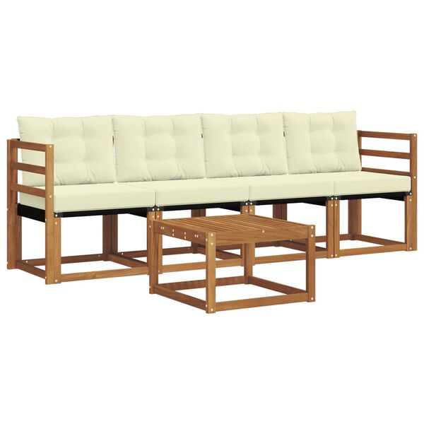 vidaXL Conjunto de sof&aacute;s de exterior con coj&iacute;n 5 pcs Natural y Crema