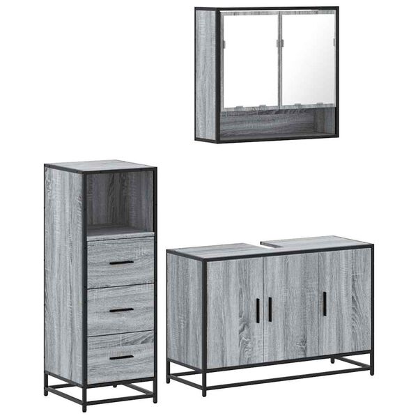 vidaXL Set de muebles de ba&ntilde;o 3 pzas madera contrachapada gris sonoma