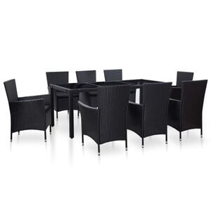 vidaXL Juego de comedor de jard&iacute;n 9 piezas rat&aacute;n sint&eacute;tico negro