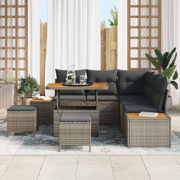 vidaXL Conjunto de sof&aacute;s de jard&iacute;n con coj&iacute;n 8 pcs Gris Polirat&aacute;n