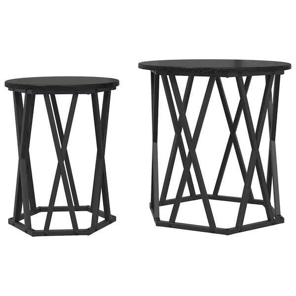 vidaXL Mesa de Caf&eacute; 2 pcs Roble Negro Madera Ingenierizada y Acero