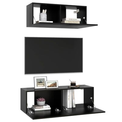 vidaXL Set de muebles de salón TV 2 pzas madera de ingeniería negro