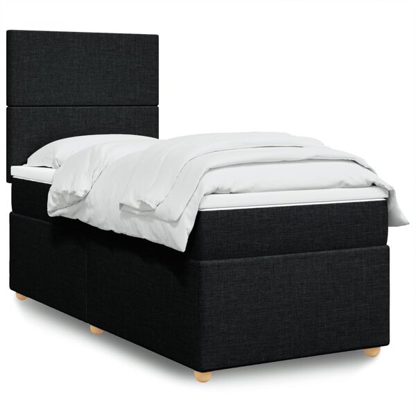 vidaXL Cama box spring con colch&oacute;n tela negro 100x200 cm