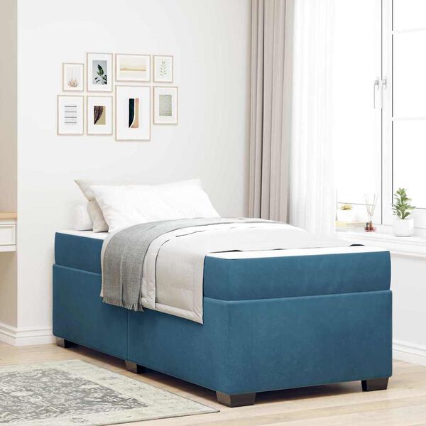 vidaXL Estructura de cama con colchón Azul Oscuro 90 x 190 cm tela
