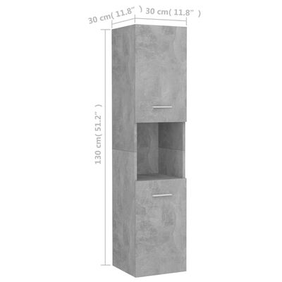 vidaXL Armario de baño madera contrachapada gris hormigón 30x30x130 cm