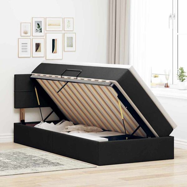 vidaXL Cama con almacenamiento y colch&oacute;n con colch&oacute;n Negro 90 x 190 cm