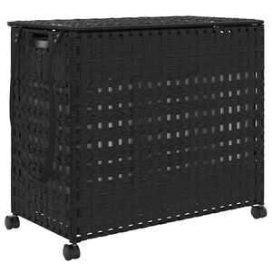 vidaXL Cesto para ropa sucia con ruedas rat&aacute;n negro 66x35x60 cm