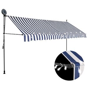 vidaXL Toldo manual retr&aacute;ctil con LED azul y blanco 350 cm