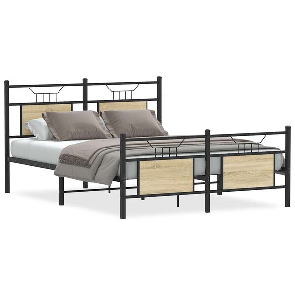 vidaXL Estructura de cama sin colch&oacute;n madera roble Sonoma 137x190 cm