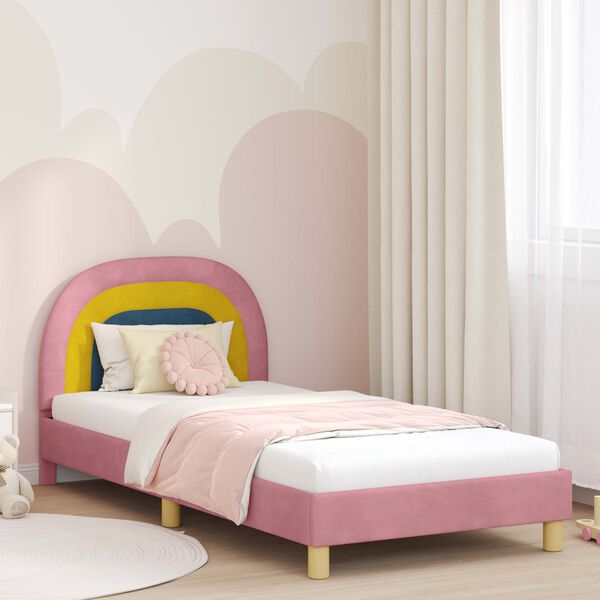 vidaXL Cama para ni&ntilde;os con cabecero Rosa 90 x 190 cm Terciopelo