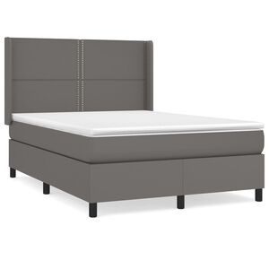 vidaXL Cama box spring con colch&oacute;n cuero sint&eacute;tico gris 140x200 cm