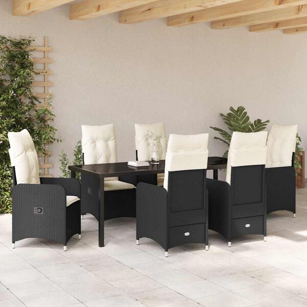 vidaXL Conjunto de Comedor de Jard&iacute;n 7 pcs Negro rat&aacute;n sint&eacute;tico