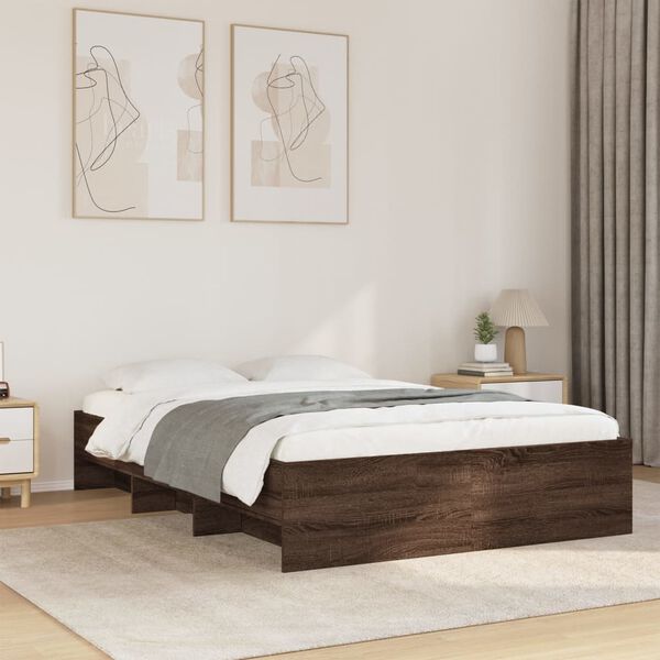 vidaXL Estructura de cama sin colch&oacute;n madera marr&oacute;n roble 120x200 cm