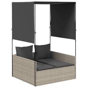 vidaXL Tumbona doble con techo y cortinas rat&aacute;n sint&eacute;tico gris claro