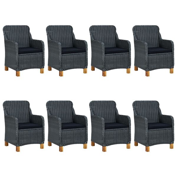 vidaXL Set comedor jard&iacute;n 9 pzas cojines rat&aacute;n sint&eacute;tico gris oscuro