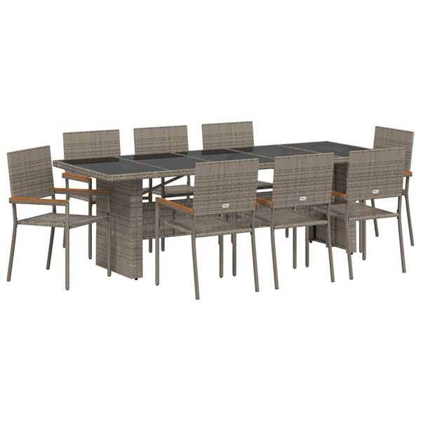 vidaXL Conjunto de Comedor de Jard&iacute;n 9 pcs Gris rat&aacute;n sint&eacute;tico