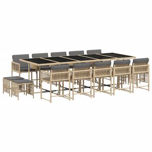 vidaXL Set comedor de jard&iacute;n con cojines 15 pzas rat&aacute;n sint&eacute;tico beige