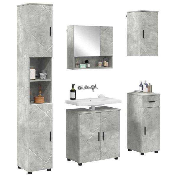 vidaXL Juego de muebles de ba&ntilde;o con caj&oacute;n 5 pcs Gris Concreto