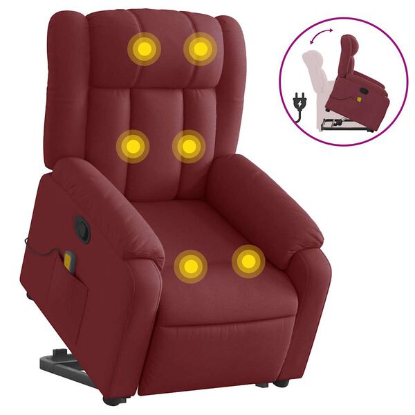vidaXL Sill&oacute;n reclinable de masaje elevable tela rojo tinto
