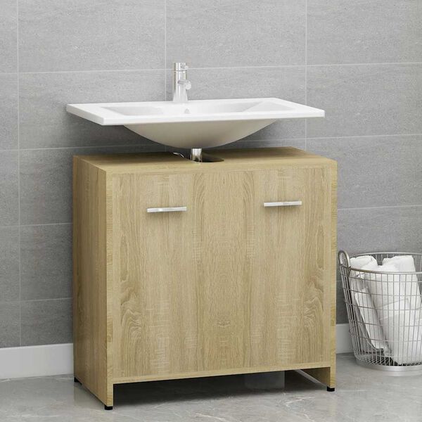 vidaXL Armario de ba&ntilde;o madera contrachapada color roble 60x33x61 cm