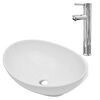 vidaXL Lavabo de ba&ntilde;o con grifo mezclador cer&aacute;mica ovalado blanco