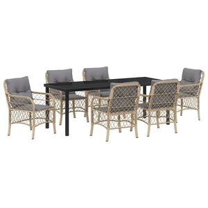 vidaXL Conjunto de Comedor de Jard&iacute;n 7 pcs Beige rat&aacute;n sint&eacute;tico