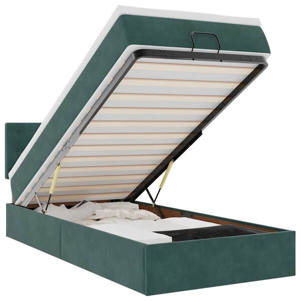 vidaXL Cama otomana con colch&oacute;n y LED terciopelo verde oscuro 90x200cm