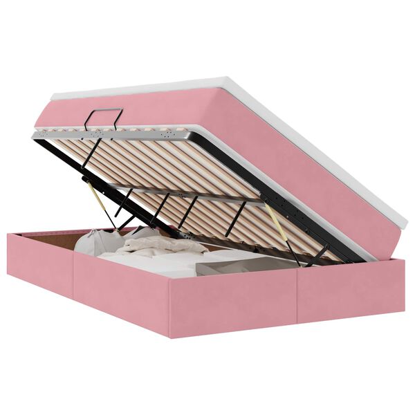 vidaXL Cama con almacenamiento y colch&oacute;n Rosa 120 x 200 cm Terciopelo