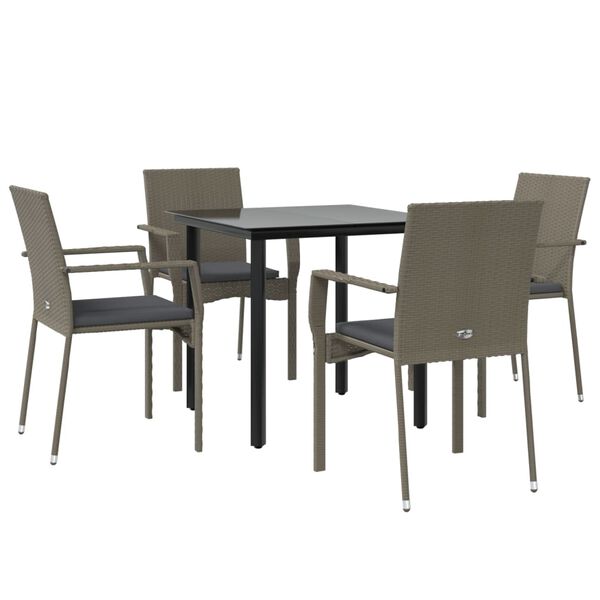 vidaXL Set comedor jardín 5 pzas y cojines ratán sintético negro gris